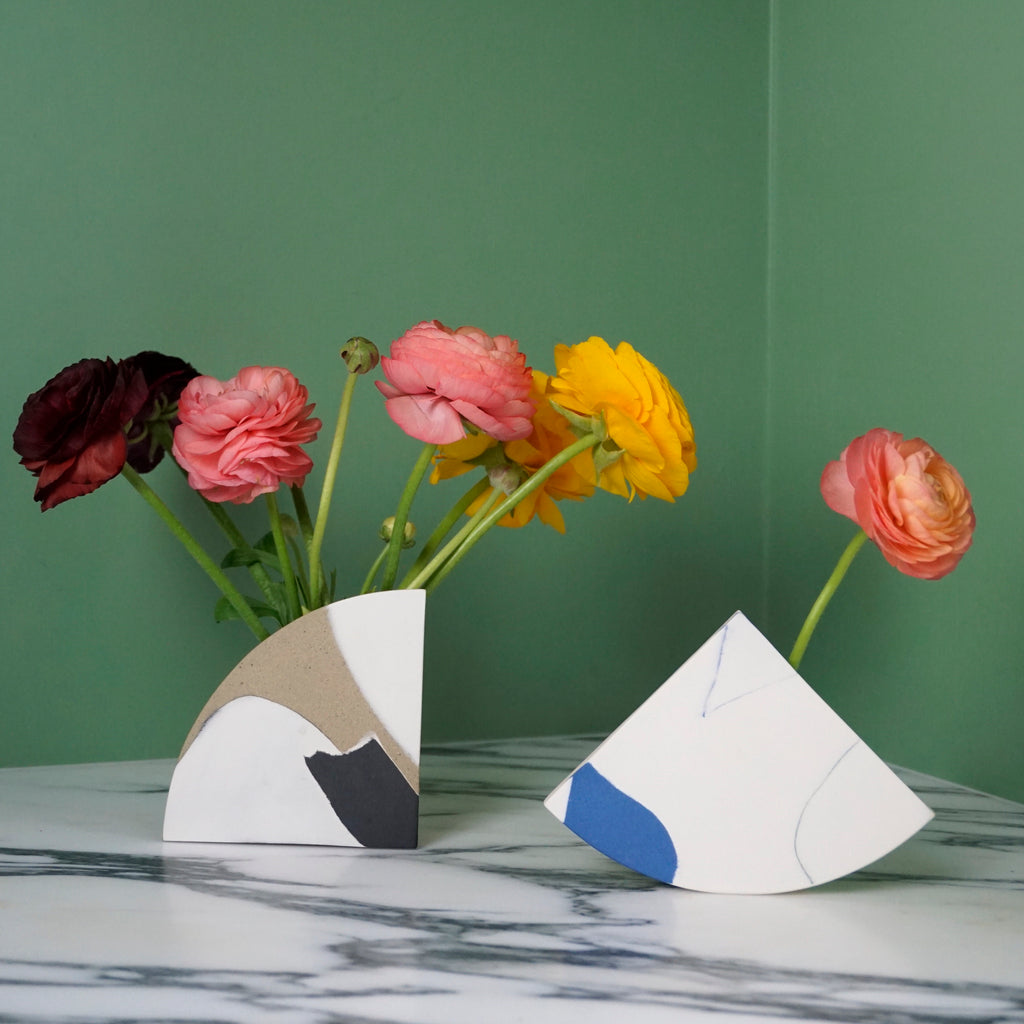 two handmade porcelain bud vases from Emily Marston. 
