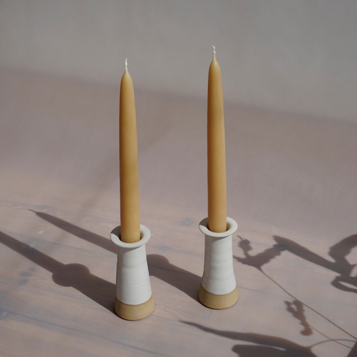Hand dipped Beeswax Candles from UK Beeswax | Cara Guthrie Candlestick Holder | Shop Fodder