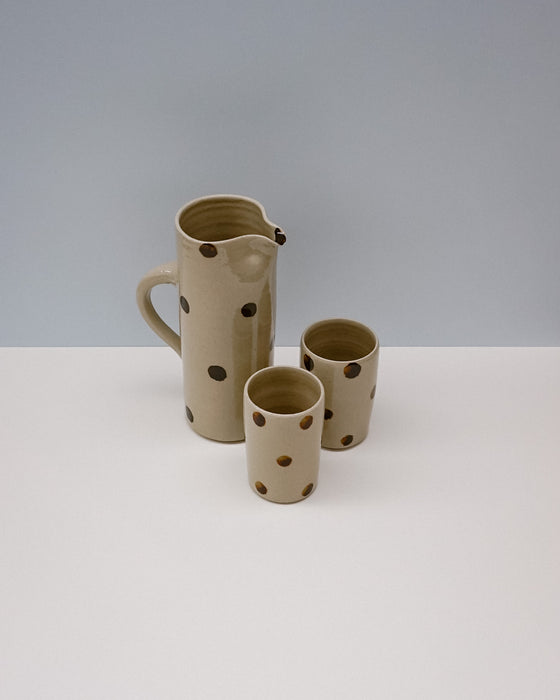 Ceramic Water cup and water jug by Cara Guthrie - iron wash dots - handmade stoneware - Fodder