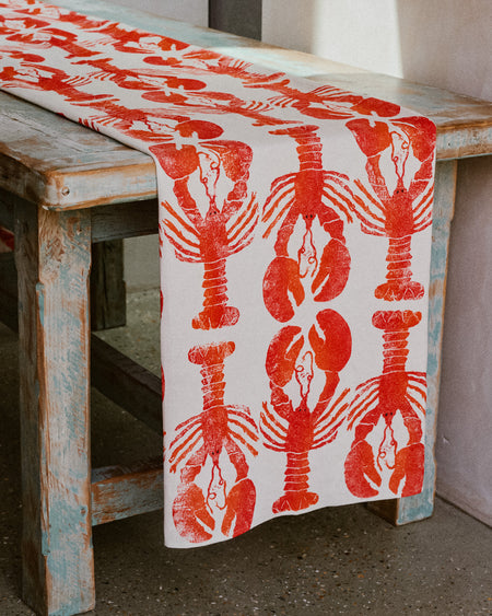 Lobster table runner by Nic Brittin - hand-drawn linen - Fodder