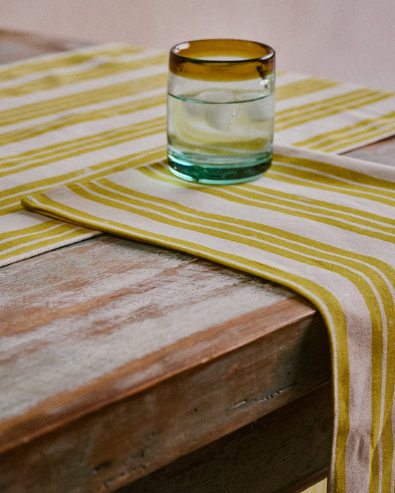 Close up of lemon stripe pattern - Nic Brittin - hand-printed
