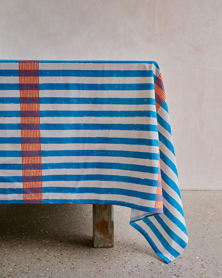 Lido tablecloth by Nic Brittin - blue stripe linen - Fodder
