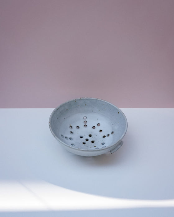 speckled white handmade ceramic colander by Scree Ceramics | Fodder