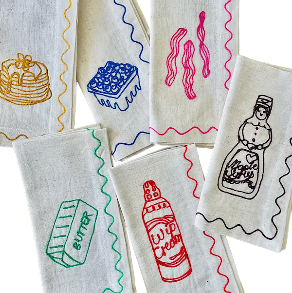 Embroidered Pancake Linen Napkins | Set of 6