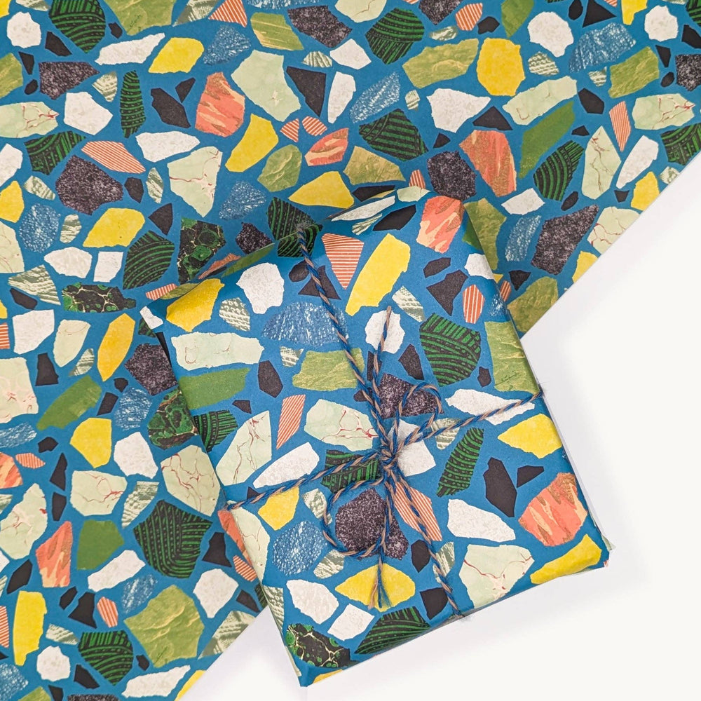 Terrazzo Gift Wrap, Model Makers Paper. Teal, Blue.